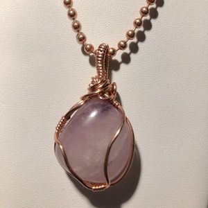 Pink Fluorite and Copper Wire Wrap Pendant on Bead Chain